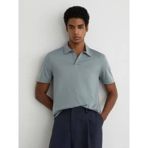 REISS Earl Air-Water Cotton Steel Blue Polo Shirt